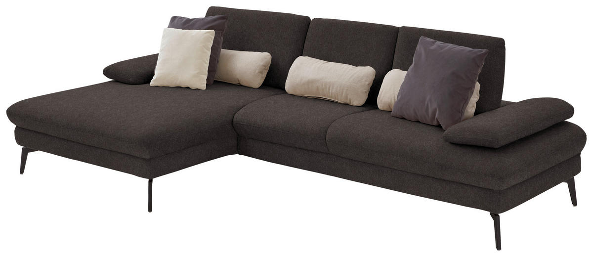ECKSOFA in Chenille, Mikrofaser Mokka  - Schwarz/Mokka, Design, Textil/Metall (157/299cm) - Dieter Knoll