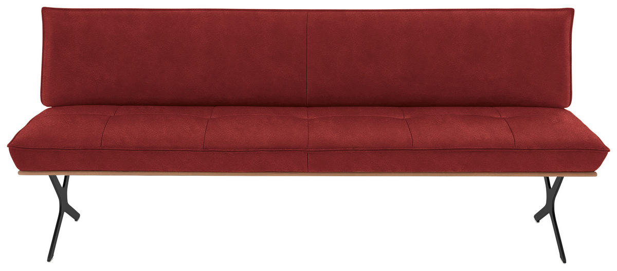 SITZBANK 214/88/66 cm Echtleder Rot, Schwarz Nussbaum furniert Metall  - Rot/Schwarz, Design, Leder/Holz (214/88/66cm) - Koinor
