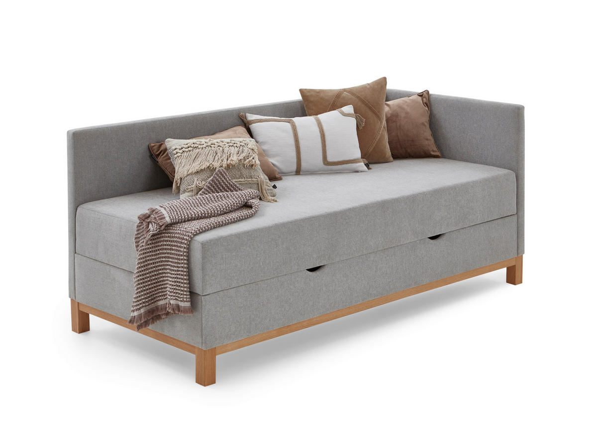 BOXBETT 120/200 cm  in Hellgrau  - Eichefarben/Hellgrau, Design, Holz/Textil (120/200cm) - Boxxx