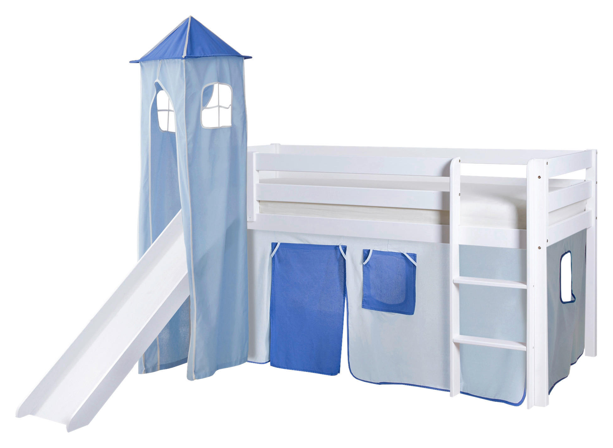 Spielbett Kasper Weiß/blau Kiefer Massiv 90 Cm Turm