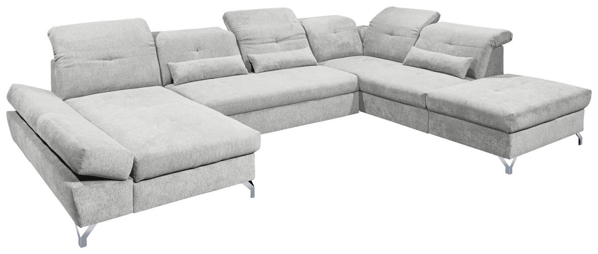 WOHNLANDSCHAFT in Mikrovelours Hellgrau  - Silberfarben/Hellgrau, Modern, Textil/Metall (168/350/245cm) - MID.YOU