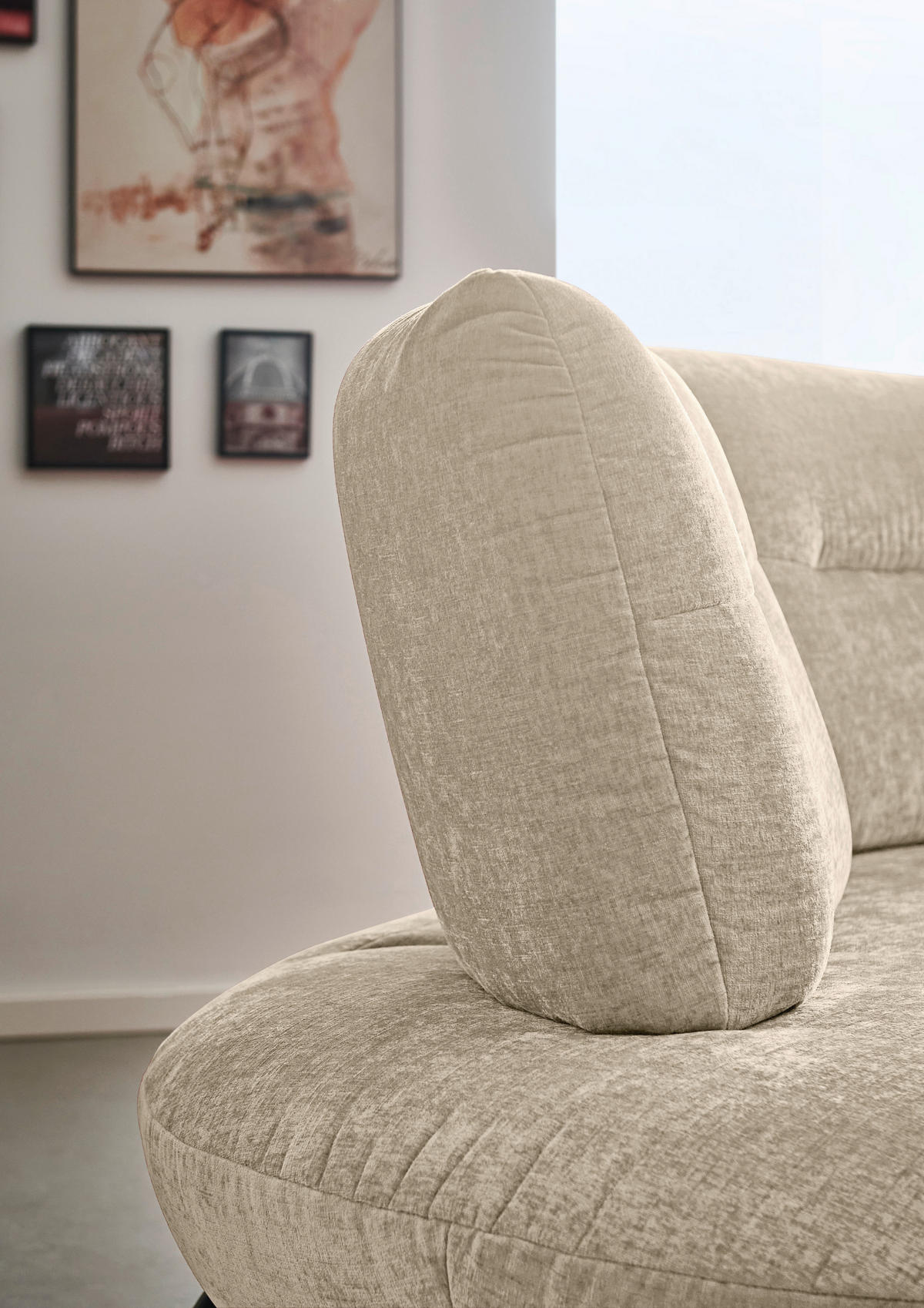 BIGSOFA Flachgewebe Creme  - Creme/Schwarz, Design, Textil/Metall (456/93/138cm) - Moderano