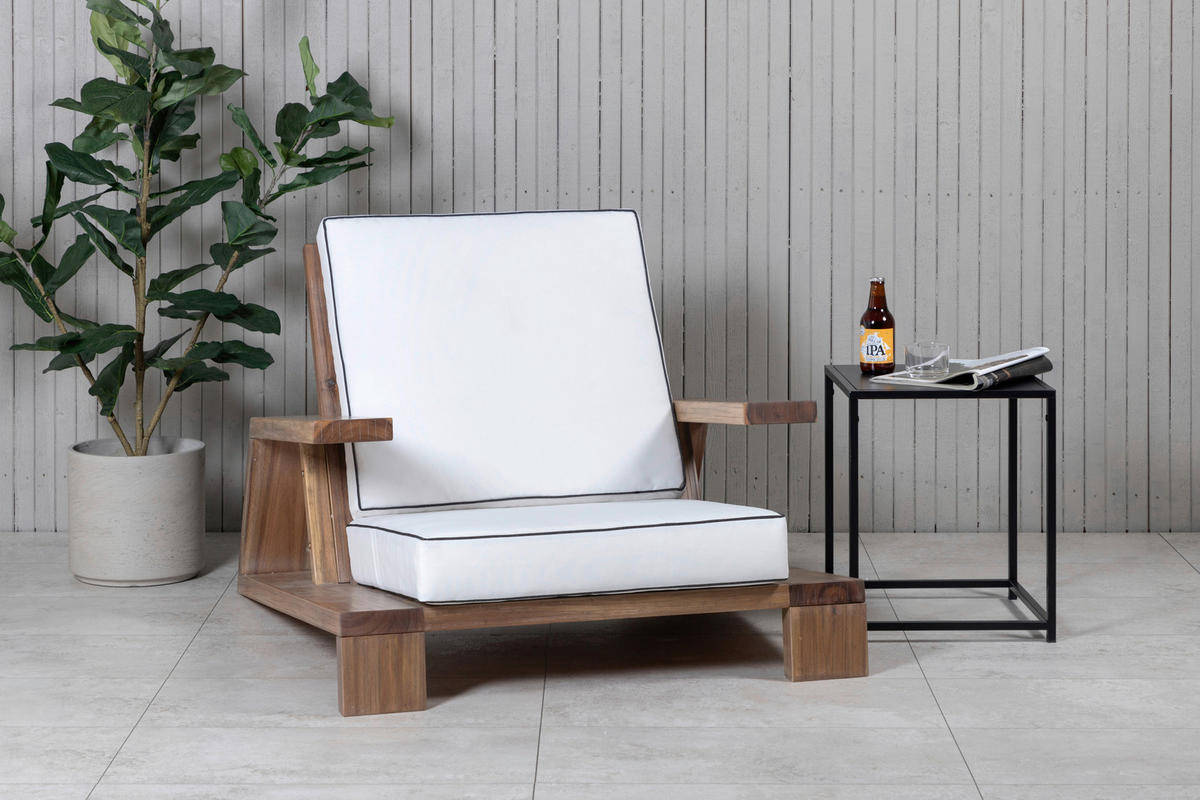 LOUNGESESSEL  - Weiß/Akaziefarben, KONVENTIONELL, Holz (100/70/92cm) - Gardenson