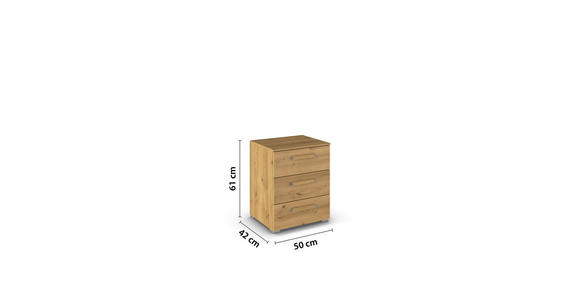 NACHTSCHRANK 50/61/42 cm  - Eichefarben/Silberfarben, Design, Holzwerkstoff/Metall (50/61/42cm) - Novel