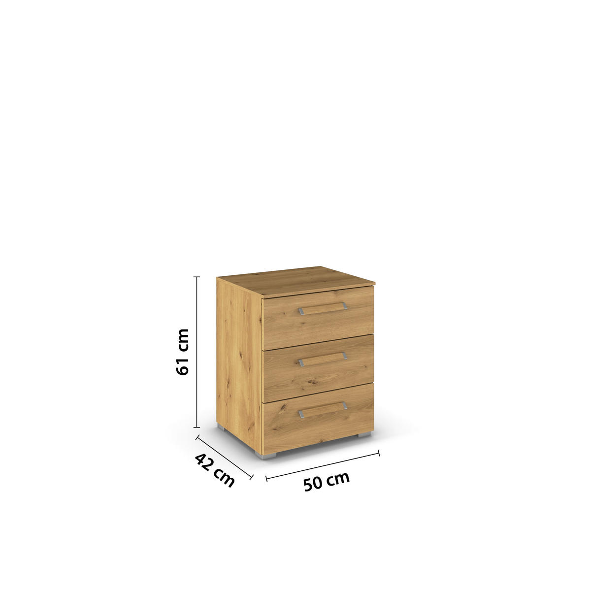 NACHTSCHRANK 50/61/42 cm  - Eichefarben/Silberfarben, Design, Holzwerkstoff/Metall (50/61/42cm) - Novel