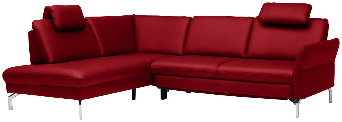 ECKSOFA in Echtleder Rot  - Rot/Alufarben, Konventionell, Leder/Metall (220/284cm) - Beldomo Premium