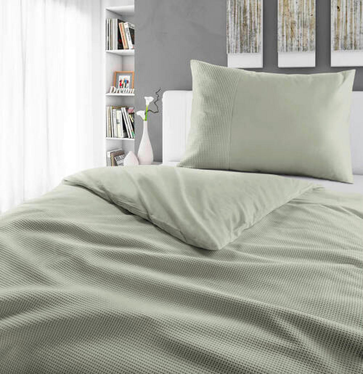 BETTWÄSCHE Waffelpiqué 155/220 cm  - Salbeigrün, Design, Textil (155/220cm) - Novel