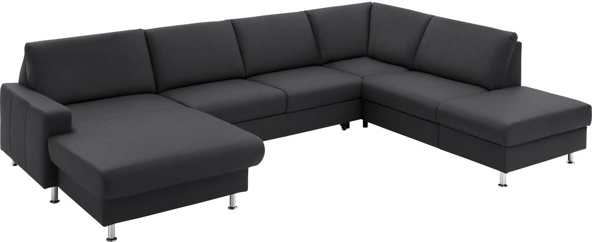 WOHNLANDSCHAFT in Echtleder Anthrazit  - Anthrazit/Alufarben, Design, Leder/Metall (165/339/233cm) - Beldomo Premium