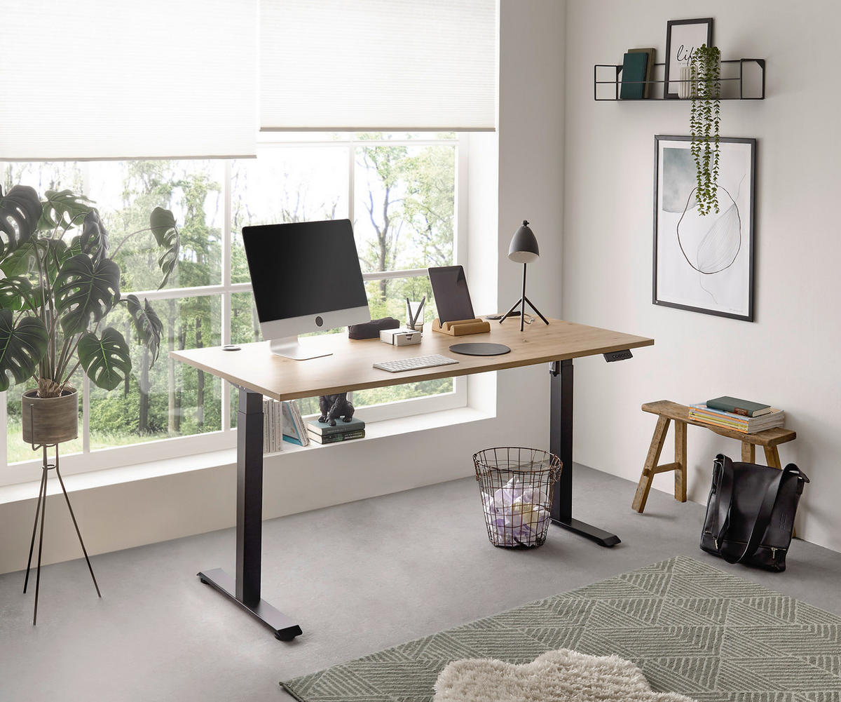 SCHREIBTISCH 160/77/72-120 cm  in Eiche Artisan  - Schwarz/Eiche Artisan, MODERN, Holzwerkstoff/Metall (160/77/72-120cm) - Carryhome
