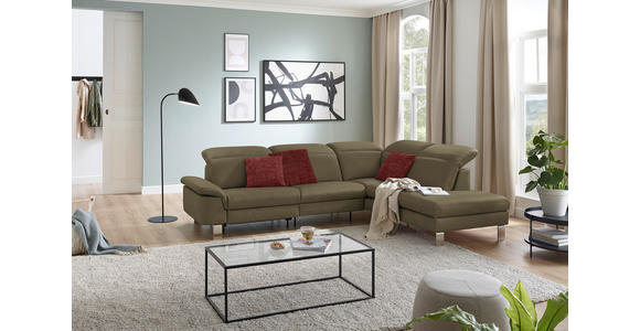 ECKSOFA in Echtleder Olivgrün  - Edelstahlfarben/Olivgrün, Design, Leder/Metall (309/233cm) - Dieter Knoll