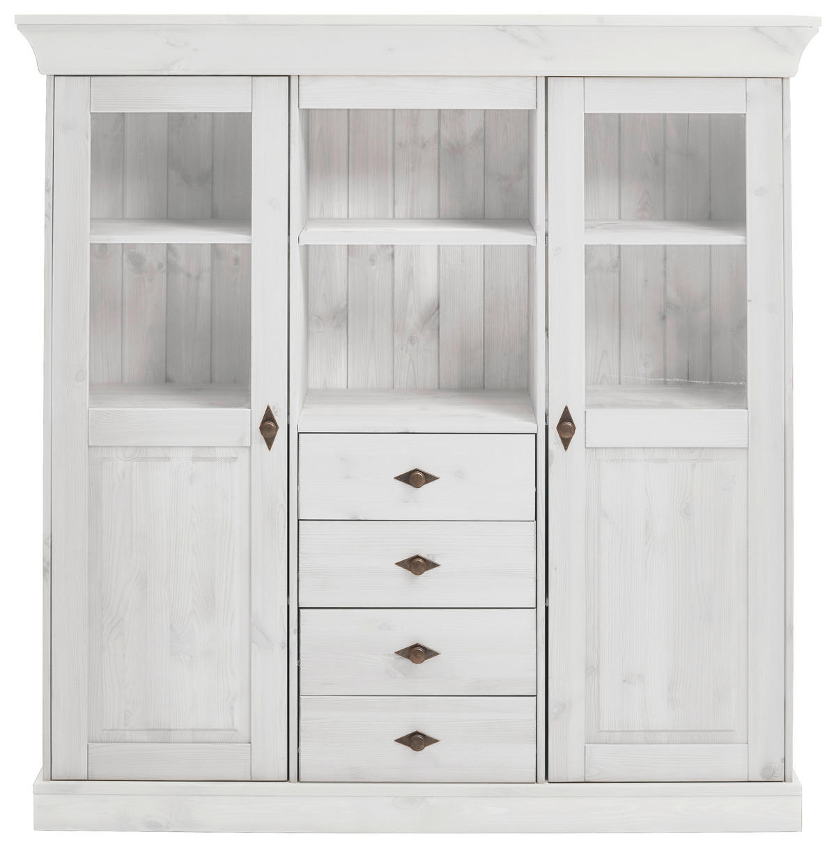 HIGHBOARD  in 143/145/45 cm  - Weiß/Kupferfarben, ROMANTIK / LANDHAUS, Glas/Holz (143/145/45cm) - Boxxx