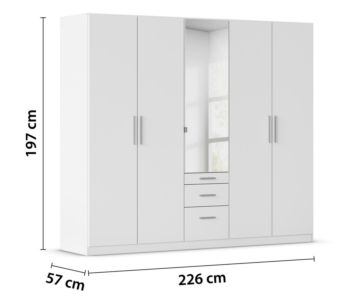 DREHTÜRENSCHRANK 226/197/54 cm,  in Weiß, 5-türig  - Alufarben/Weiß, KONVENTIONELL, Glas/Holzwerkstoff (226/197/54cm) - home24