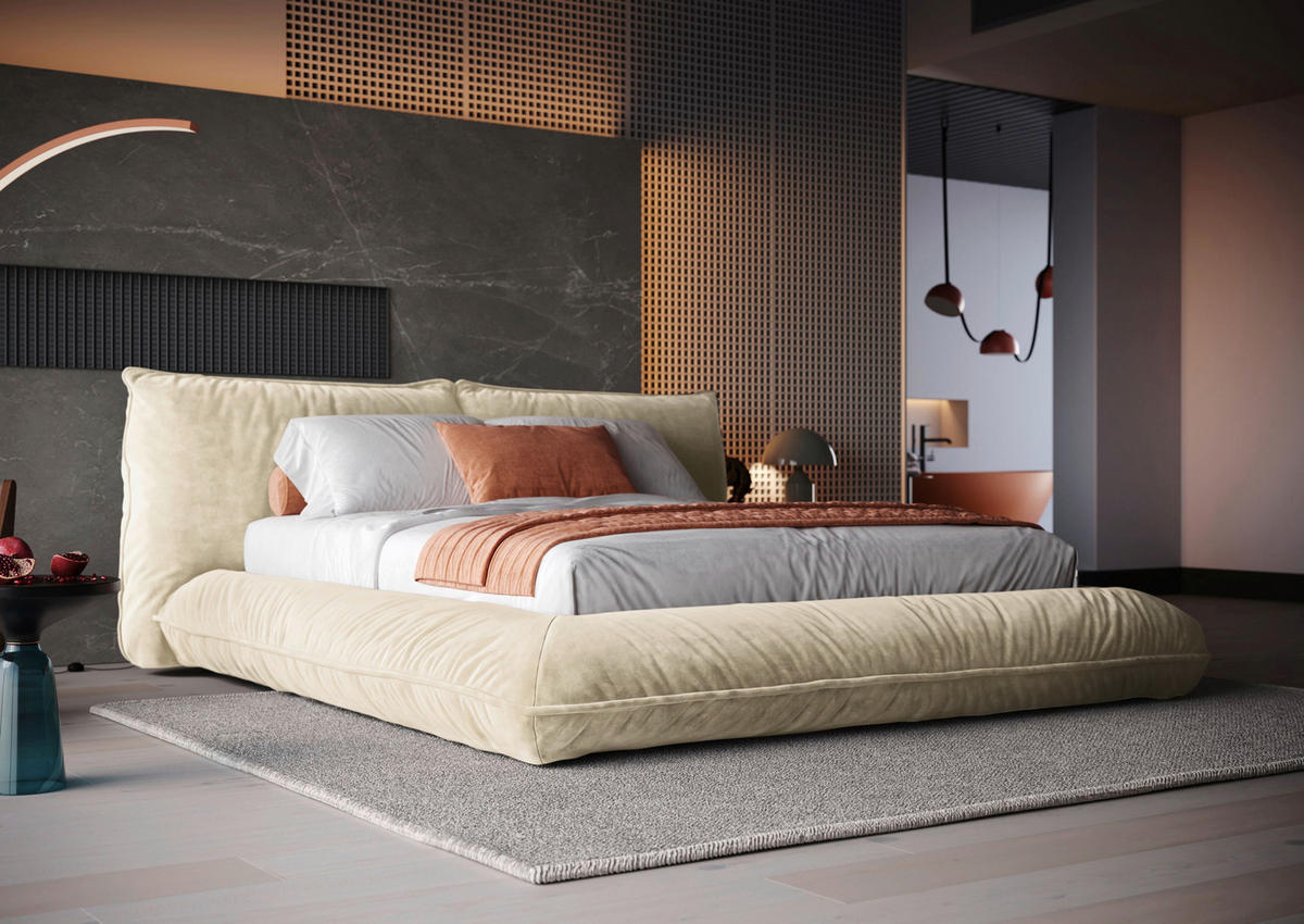 POLSTERBETT 180/200 cm,  in Beige,  - Beige/Schwarz, Design, Textil/Metall (180/200cm) - Belluti