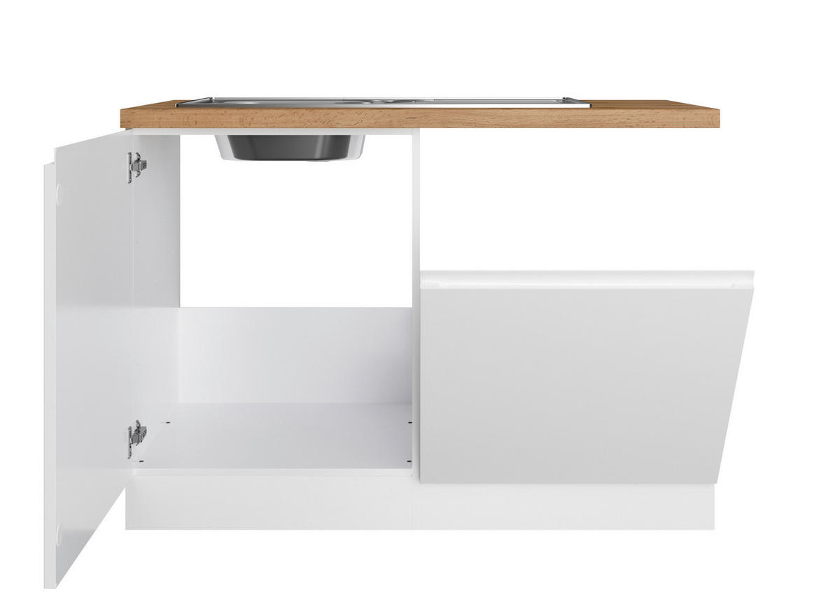 SPÜLENUNTERSCHRANK 120/86/60 cm  in Weiß, Eiche Wotan, Weiß Hochglanz  - Weiß Hochglanz/Eiche Wotan, LIFESTYLE, Holzwerkstoff (120/86/60cm) - Held