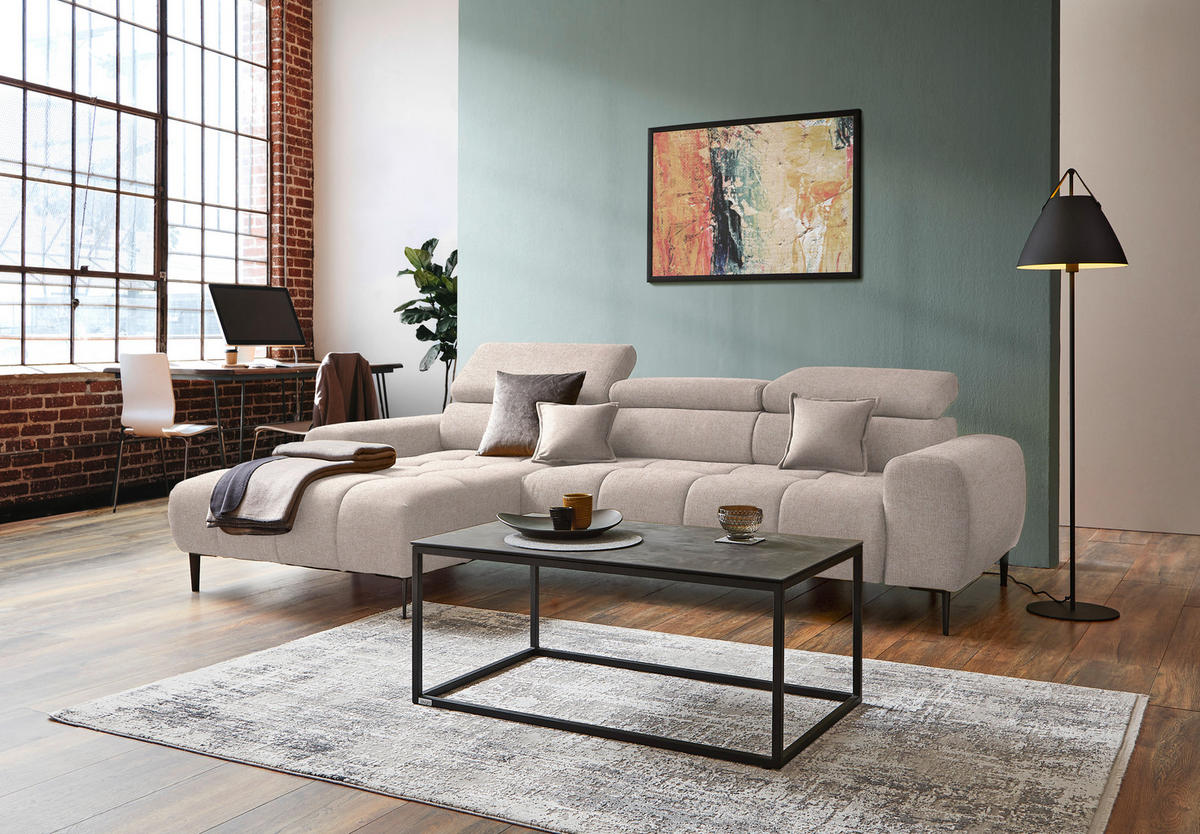 ECKSOFA in Webstoff Beige  - Beige/Schwarz, Design, Textil/Metall (177/270cm) - Welnova