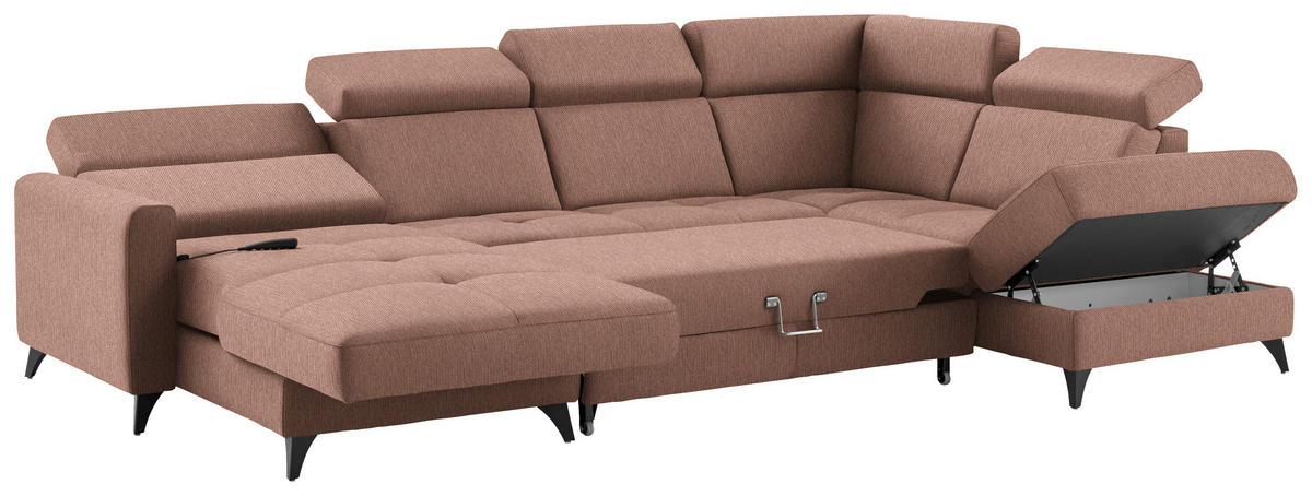 WOHNLANDSCHAFT Beldomo System in Flachgewebe Terracotta  - Terracotta/Schwarz, KONVENTIONELL, Textil/Metall (174/333/215cm) - Beldomo System