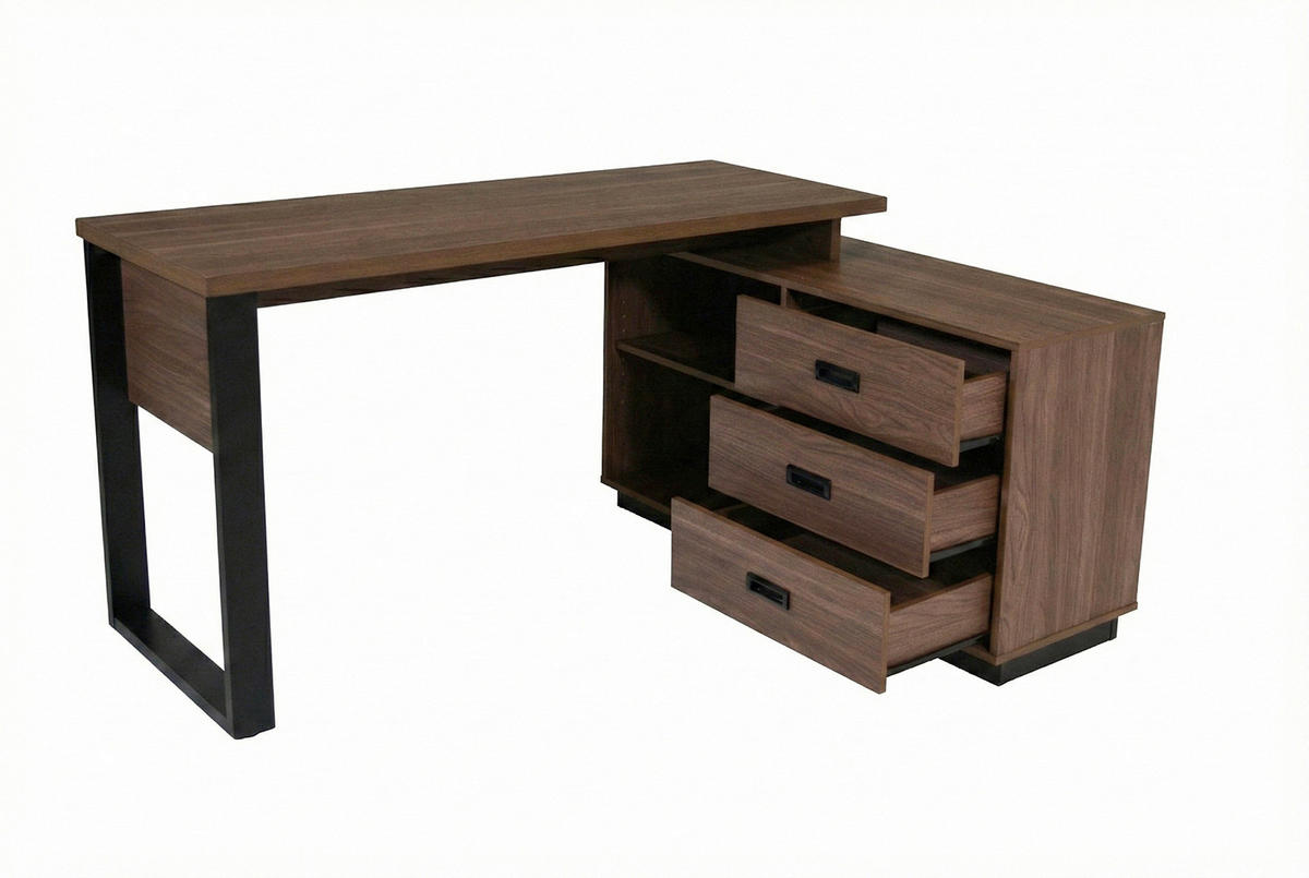 ECKSCHREIBTISCH  Schwarz, Walnussfarben Kabeldurchlass, Stauraum, seitenverkehrt montierbar, in verschiedenen Holzarten erhältlich  - Walnussfarben/Schwarz, KONVENTIONELL, Holzwerkstoff/Metall (150/75,5/116cm) - MID.YOU