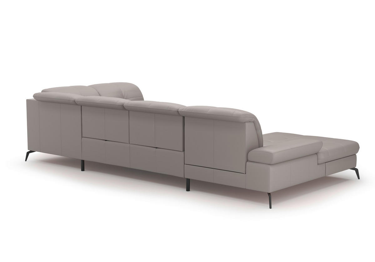WOHNLANDSCHAFT in Echtleder Hellgrau  - Hellgrau/Schwarz, Konventionell, Leder/Metall (185/357/231cm) - Sit & More