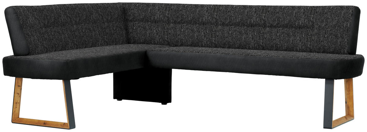 ECKBANK 173/215 cm Webstoff Schwarz, Eichefarben Eiche massiv Holz, Metall   - Eichefarben/Schwarz, KONVENTIONELL, Holz/Textil (173/215cm) - Voleo