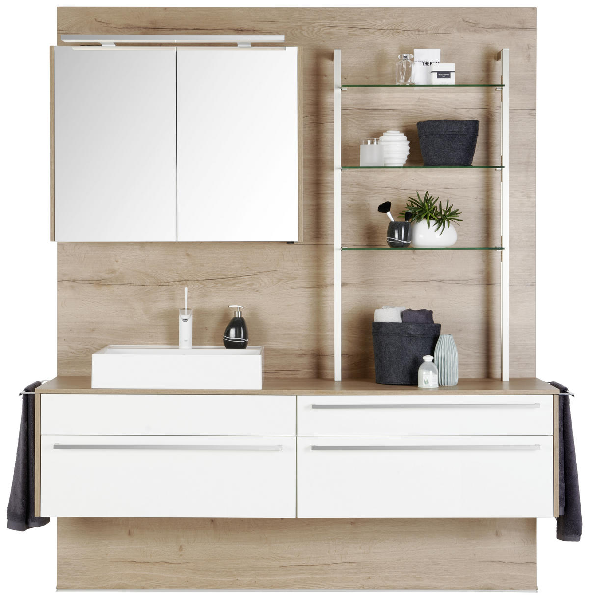 BADEZIMMER  in 197,8 cm  - Weiss/Eichefarben, Modern, Glas/Holzwerkstoff (197,8cm) - Celina Home