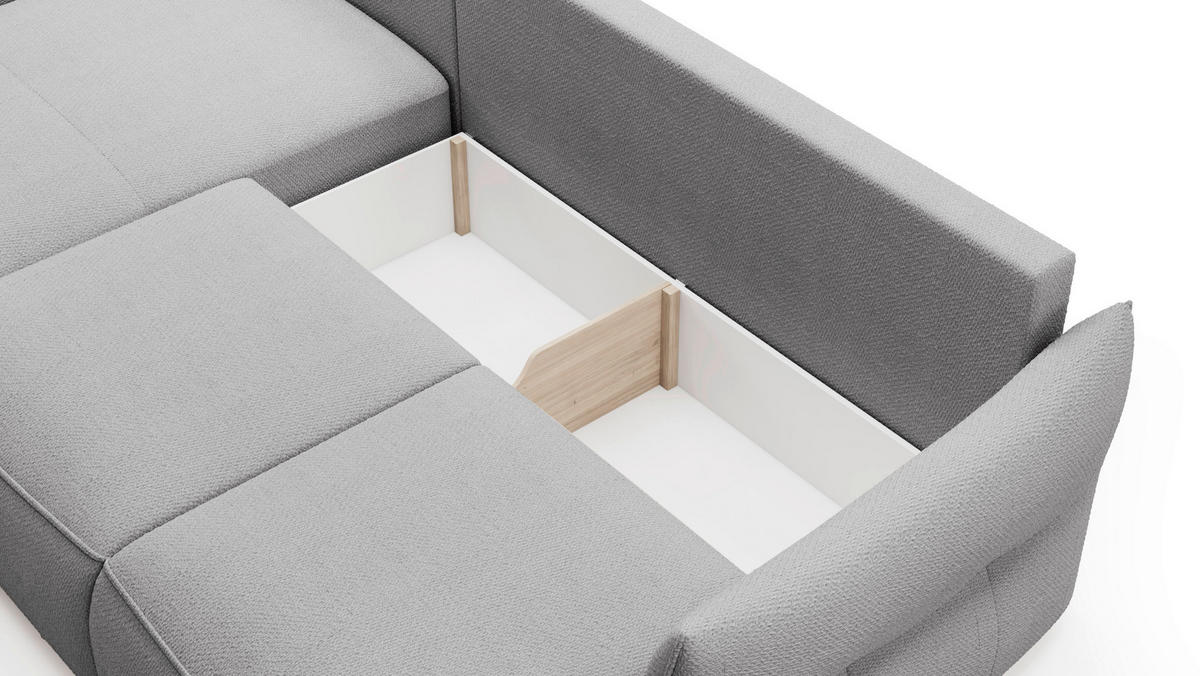 ECKSOFA Grau Webstoff Rückenkissen, Bettkasten, Schlaffunktion, Rücken echt, Liegefläche im Originalstoff  - Schwarz/Grau, KONVENTIONELL, Kunststoff/Textil (179/306cm) - Milino