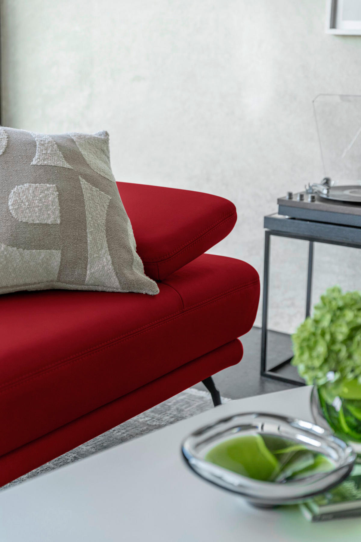 ECKSOFA Echtleder Rot  - Rot/Schwarz, Konventionell, Leder/Metall (301/180cm) - Joop!