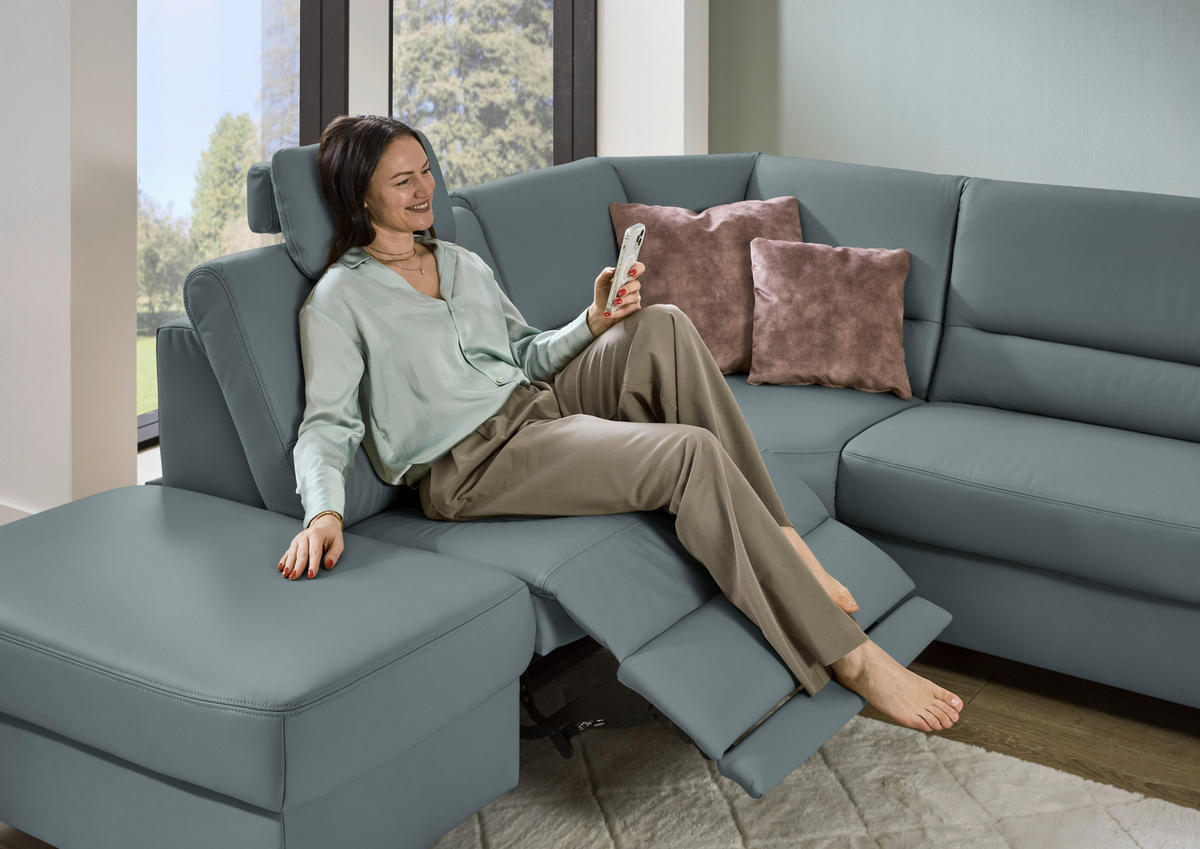 ECKSOFA  in Echtleder Blaugrau  249/290 cm  - Blaugrau/Schwarz, KONVENTIONELL, Leder/Metall (249/290cm) - Beldomo Premium