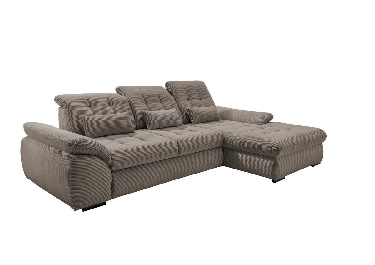 ECKSOFA in Cord Graubraun  - Graubraun/Schwarz, Modern, Textil/Metall (314/184cm) - Livetastic