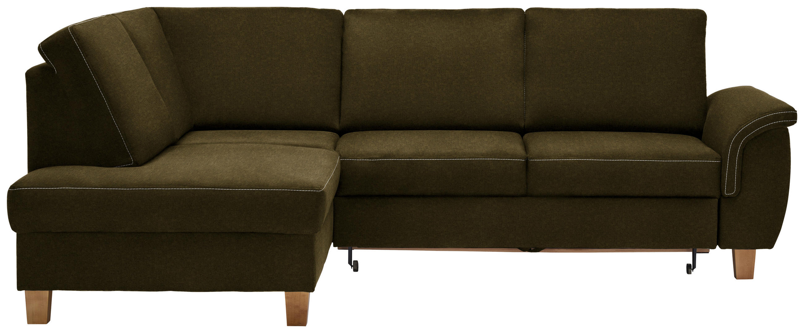 ECKSOFA Olivgrün Flachgewebe  - Eichefarben/Olivgrün, Design, Holz/Textil (185/253cm) - Cantus