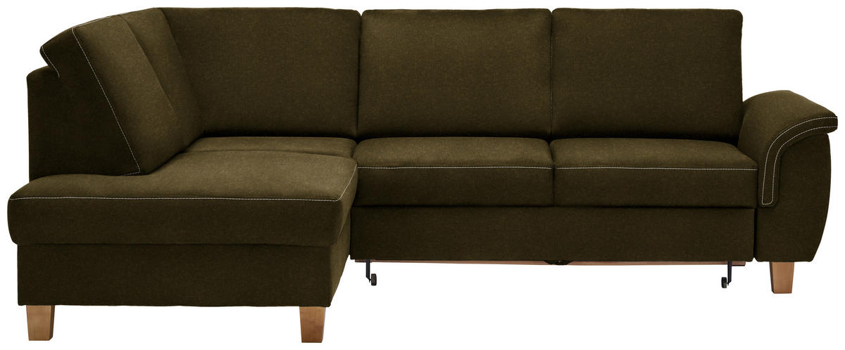 ECKSOFA in Flachgewebe Olivgrün  - Eichefarben/Olivgrün, Design, Holz/Textil (185/253cm) - Cantus