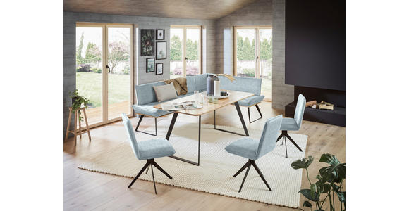 ECKBANK 243/163 cm Webstoff Schwarz, Eichefarben, Hellblau Eiche massiv Metall   - Eichefarben/Schwarz, Design, Holz/Textil (243/163cm) - Voleo