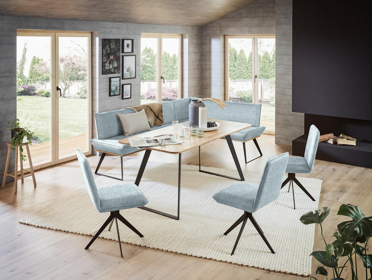 ECKBANK 243/183 cm Webstoff Schwarz, Eichefarben, Hellblau Eiche massiv Metall   - Eichefarben/Schwarz, Design, Holz/Textil (243/183cm) - Voleo