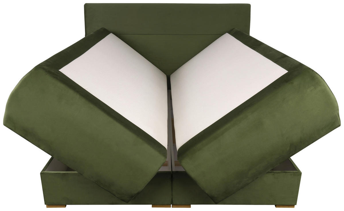 Boxspring 160X200 CM 160/200 cm  verde închis  - maro/verde închis, Modern, lemn/metal (160/200cm) - Voleo