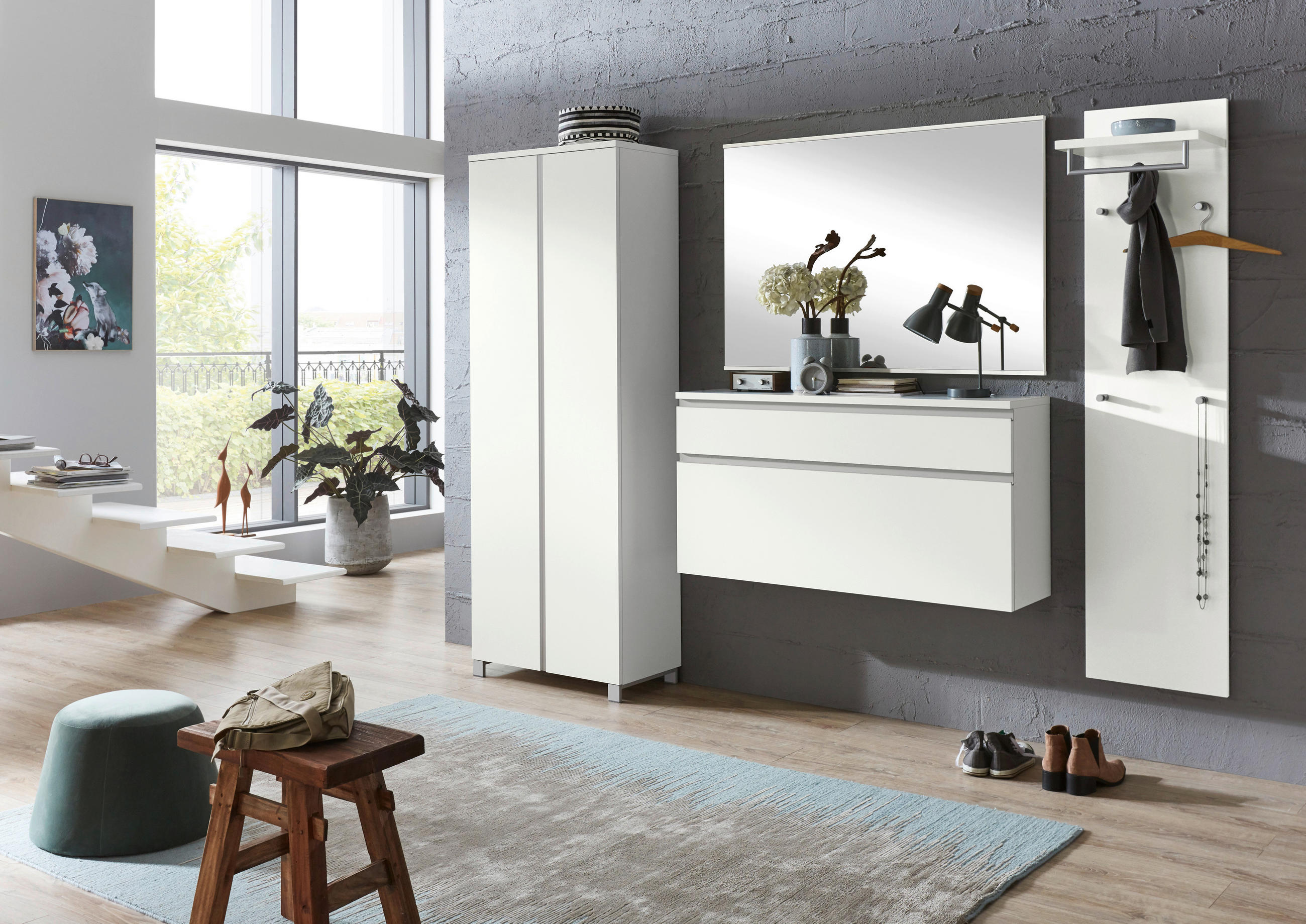 GARDEROBE 4-teilig in 250/196/37 cm - Silberfarben/Weiß, Design, Holzwerkstoff (250/196/37cm)