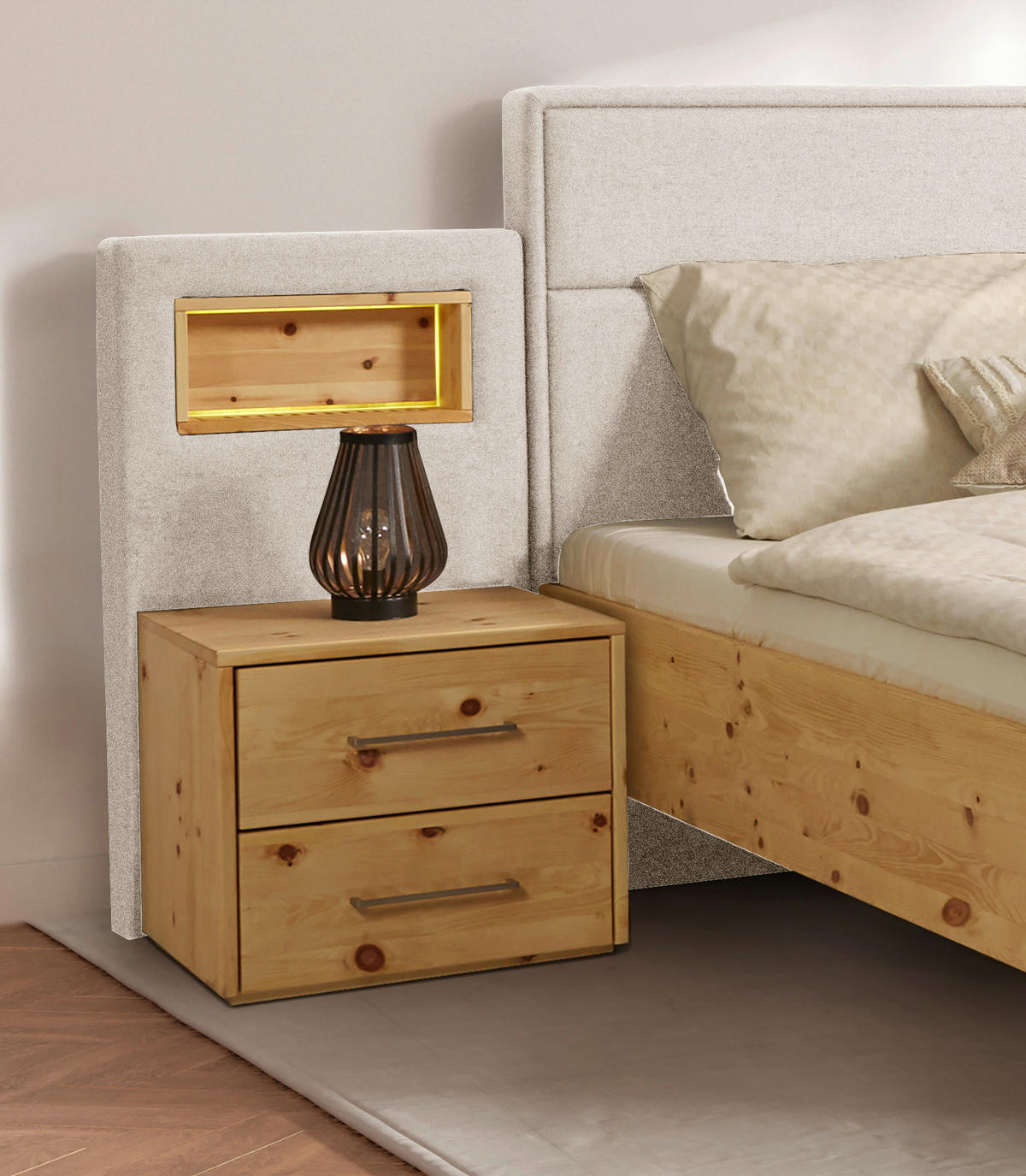BETT 180/200 cm  in Naturfarben, Zirbelkieferfarben  - Zirbelkieferfarben/Naturfarben, Natur, Holz/Textil (180/200cm) - Valnatura