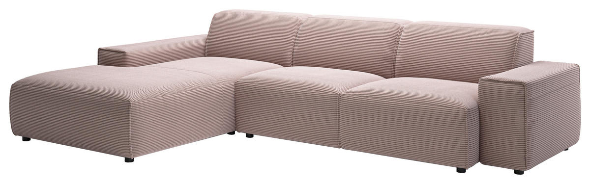 ECKSOFA in Cord Rosa  - Schwarz/Rosa, Design, Kunststoff/Textil (189/300cm) - Pure Home Lifestyle