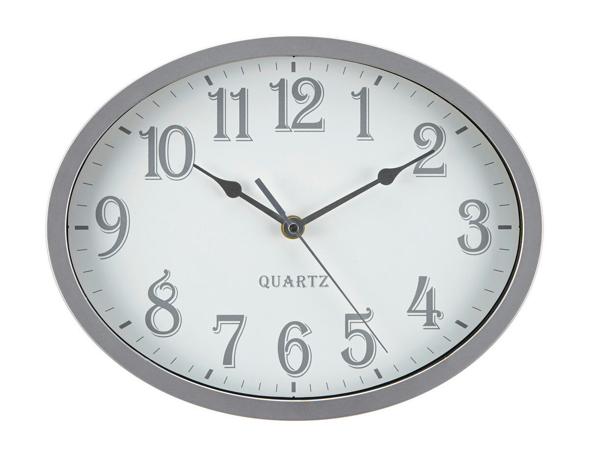 ZIDNI SAT        29/22 cm  - bela/srebrna, Osnovno, plastika (29/22cm) - Ambia Home