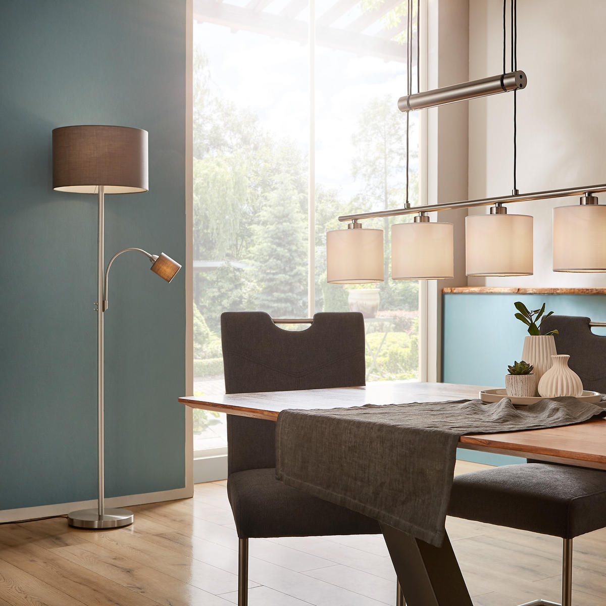 STOJACIA LAMPA, 40/170 cm  - sivá/niklová, Konventionell, kov/textil (40/170cm) - Trio Leuchten