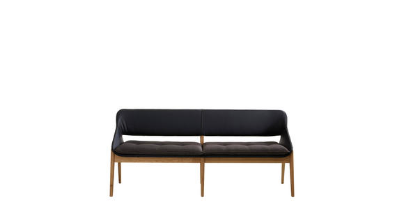 SITZBANK 180/81/55 cm in Dunkelgrau, Eichefarben, Schwarz - Eichefarben/Dunkelgrau, Design, Leder/Holz (180/81/55cm) - Valnatura