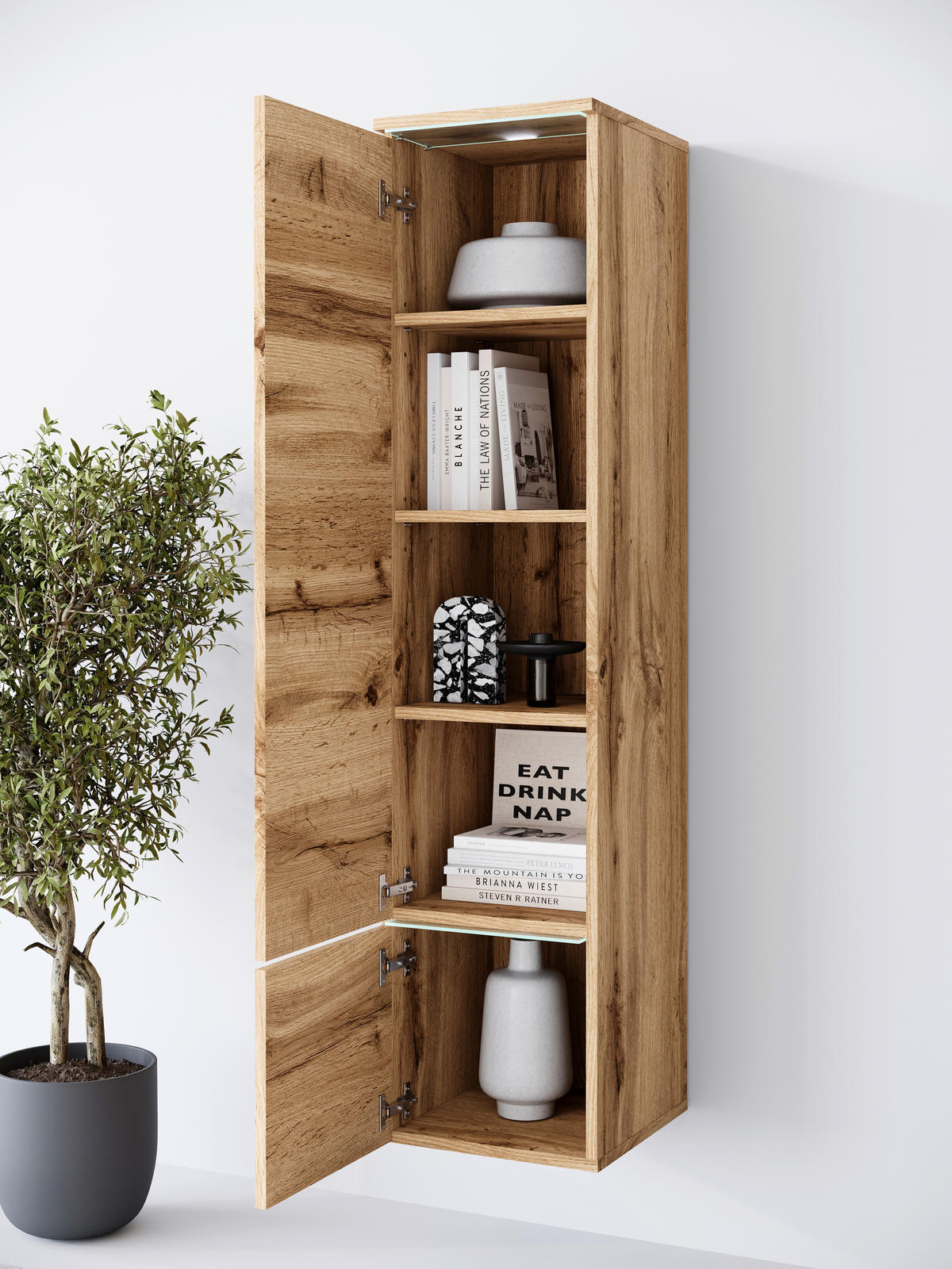 HOCHSCHRANK 30/130/33 cm  - Eiche Wotan/Grau, Design, Holzwerkstoff/Kunststoff (30/130/33cm) - Livetastic