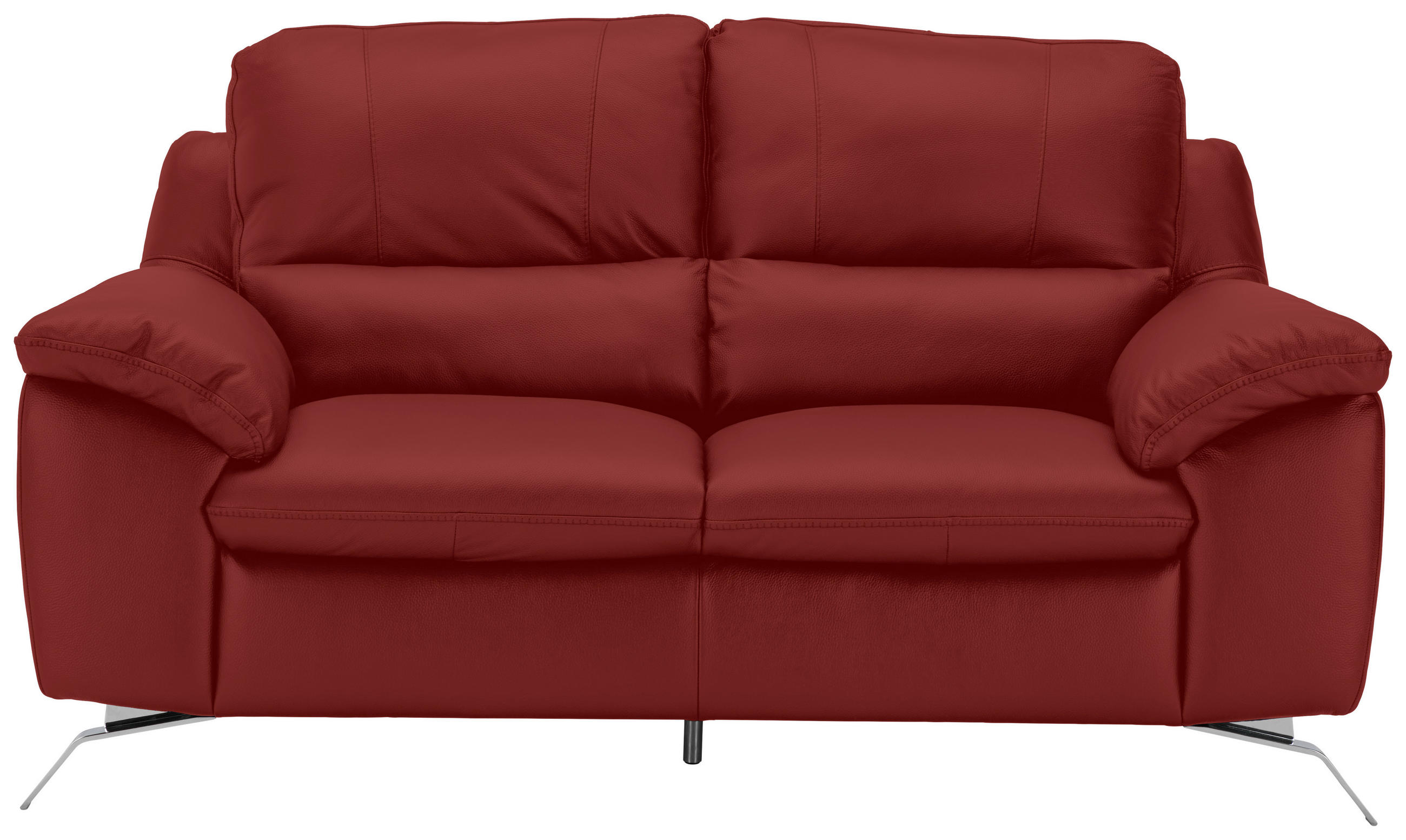 2,5-SITZER mit Relaxfunktion Kombination Echtleder/Lederlook Rot  - Silberfarben/Rot, Design, Leder/Metall (216/97/95-151cm) - Livetastic