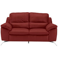 2,5-SITZER mit Relaxfunktion in Kombination Echtleder/Lederlook Rot  - Silberfarben/Rot, Design, Leder/Metall (216/97/95-151cm) - Livetastic