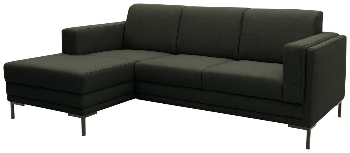ECKSOFA in Webstoff Dunkelgrün  214/146 cm  - Dunkelgrün/Schwarz, Design, Textil/Metall (214/146cm) - LOOKS by W.Joop