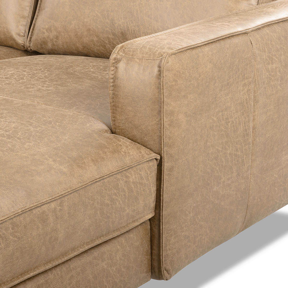 ECKSOFA Lederlook Echtleder Sandfarben  - Sandfarben/Schwarz, Design, Leder/Textil (166/238cm) - Livetastic