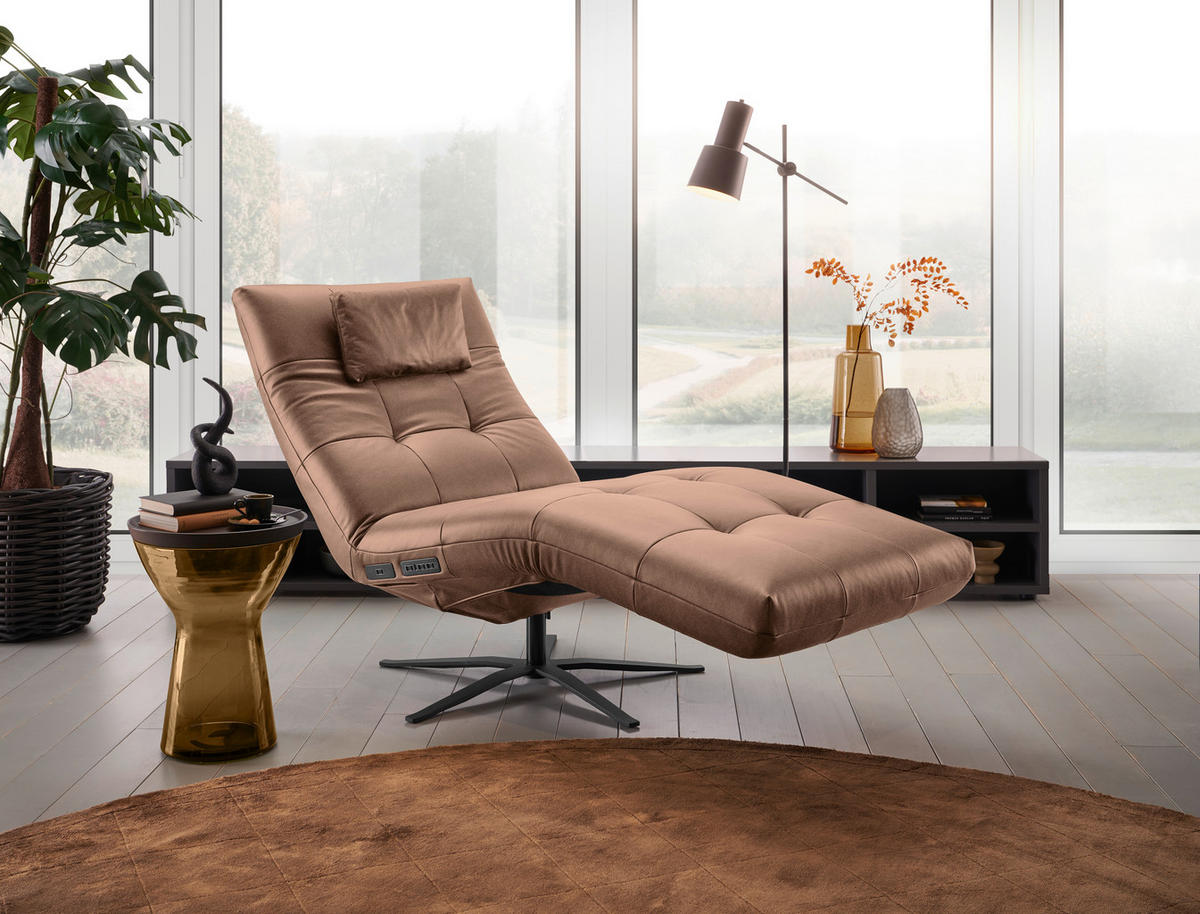 RELAXLIEGE in Echtleder Braun  - Schwarz/Braun, MODERN, Leder/Metall (82/53-115/156-206cm) - Pure Home Comfort