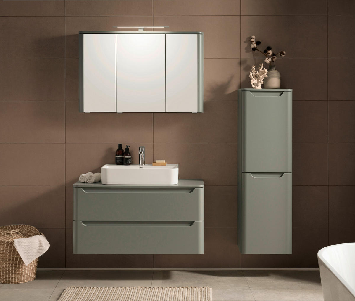 WASCHTISCHKOMBI 101 cm  - Schilfgrün/Weiß, KONVENTIONELL, Keramik/Holzwerkstoff (101cm) - Xora