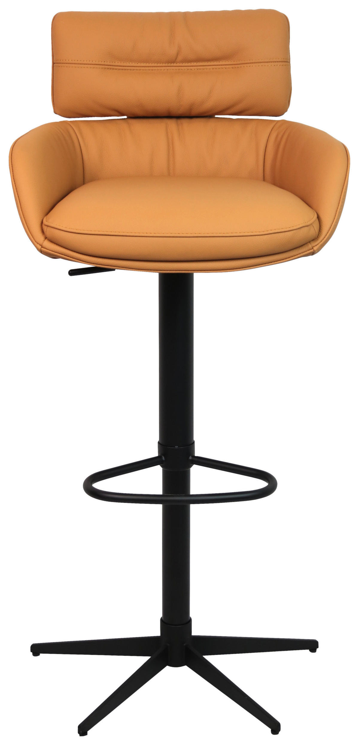 BARHOCKER Echtleder Schwarz, Cognac Eisen Lederauswahl, Sitzfläche 360° drehbar  - Cognac/Schwarz, Design, Leder/Metall (54/99-116.5/52cm) - Dieter Knoll