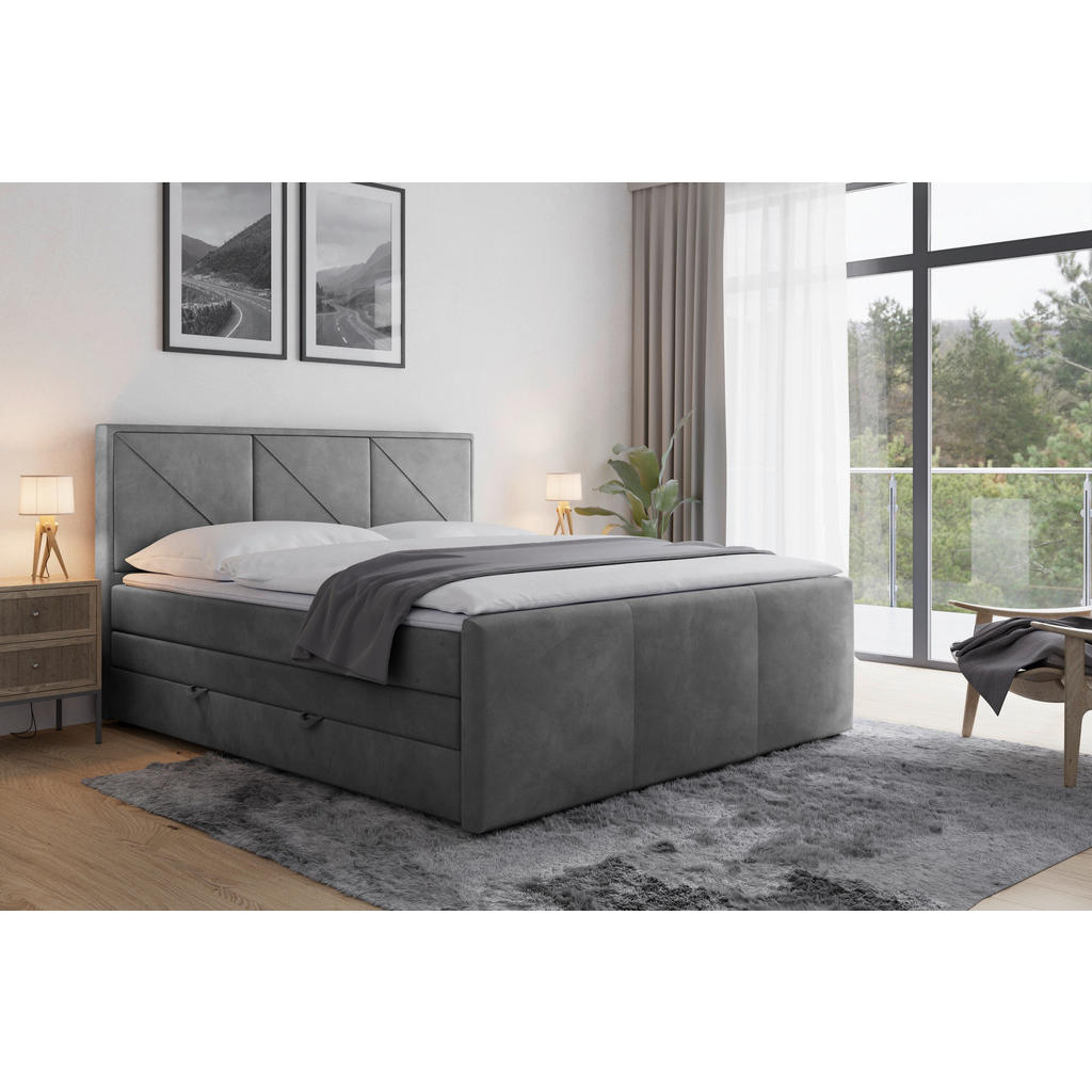 Thumbnail - Mid.you Boxspringbett, Hellgrau, Textil, teilmassiv, Hartholz, H3 + H4, Höhe ca. 20 cm, 180x200 cm, Bettkasten, Schlafzi...