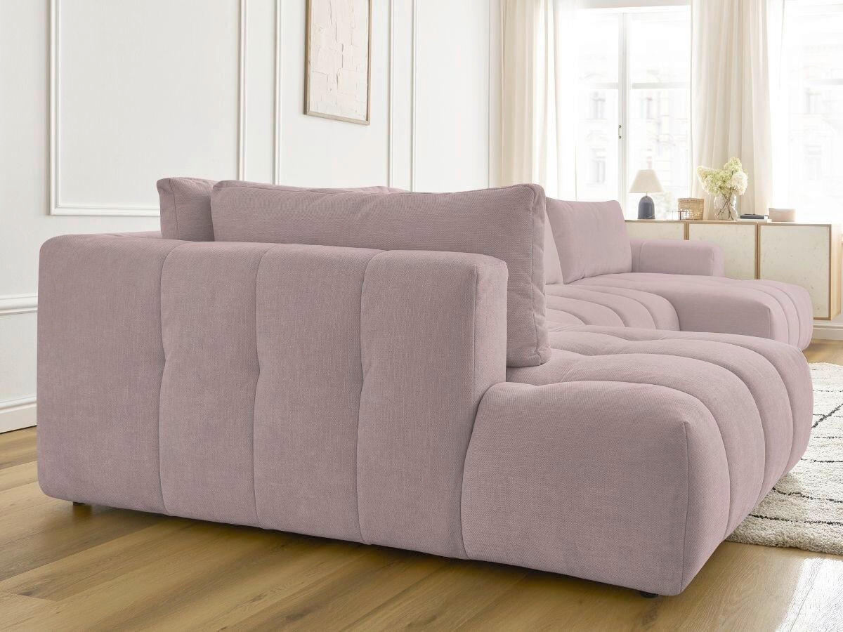 WOHNLANDSCHAFT  FUJI  Pink Leinenoptik  - Pink/Schwarz, MODERN, Kunststoff/Textil (204/377/160cm)