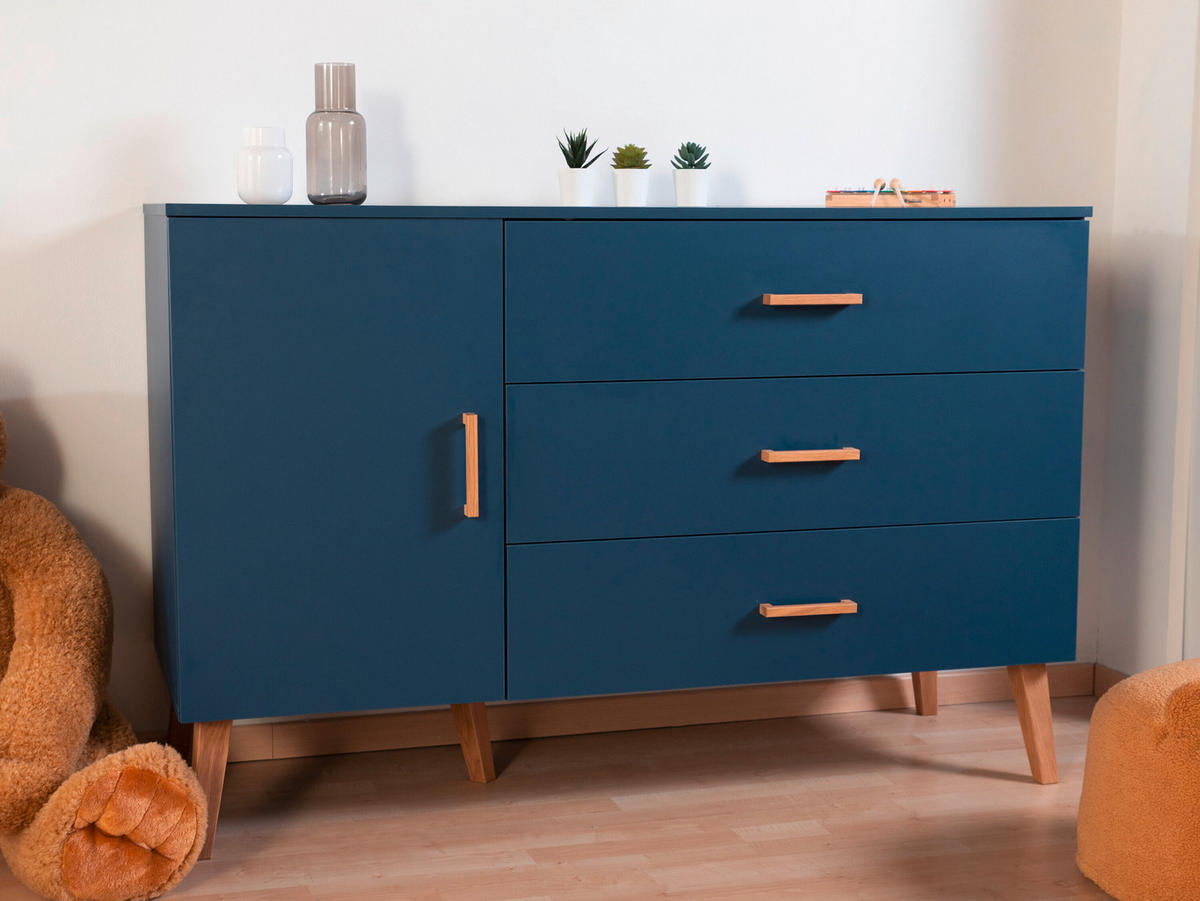 WICKELKOMMODE Bold Blue 2023 Naturfarben, Dunkelblau  - Dunkelblau/Naturfarben, Design, Holz/Holzwerkstoff (137/77/98cm) - Childhome